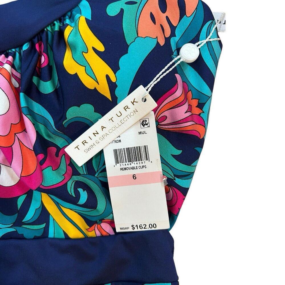 Trina Turk India Garden Halter Belted One Piece Womens Floral Swimsuit Size 6 - Picture 6 of 7